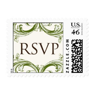 Vintage RSVP green flourish stamp