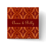Vintage Ruby Red Damask Designer Pinback Button