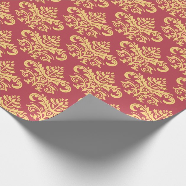 Vintage Ruby Red Gold Damask Pattern Wrapping Paper 4/4