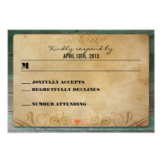 Vintage Rustic Bicycle Turquoise Wood RSVP Custom Invites