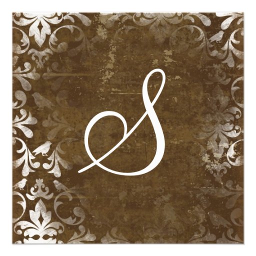 Vintage Rustic Brown Damask Wedding Invitations