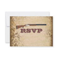 Vintage Rustic Brown Damask Wedding RSVP Cards