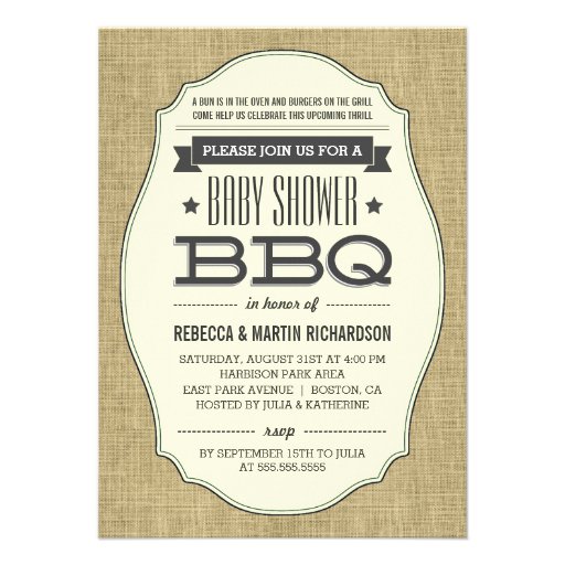 Vintage Rustic Burlap BBQ Baby Shower Invitations