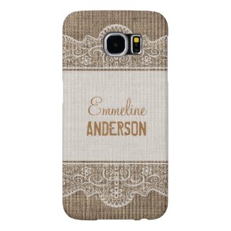 Vintage Rustic Burlap with Beautiful Floral Lace Samsung Galaxy S6 Cases