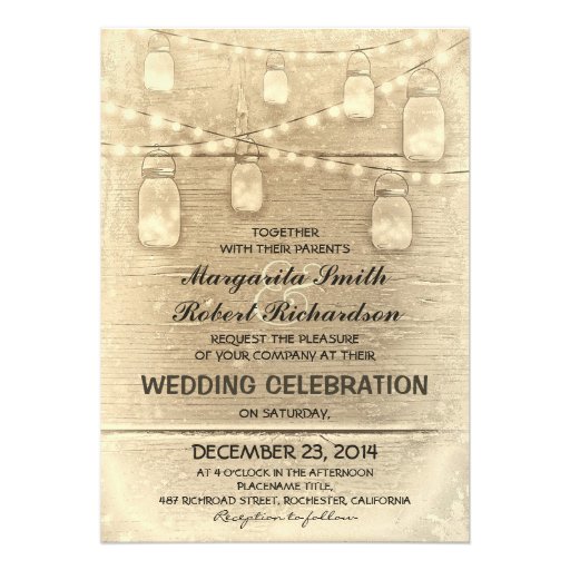 vintage rustic mason jars and light wedding invites