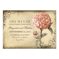 vintage rustic save the date card with pink peony personalized announcement
