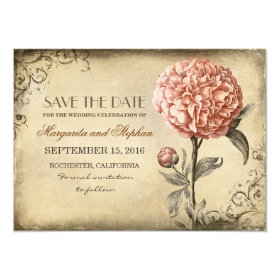 vintage rustic save the date card with pink peony 4.5