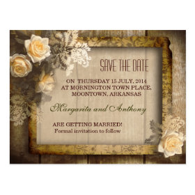 vintage rustic save the date post cards