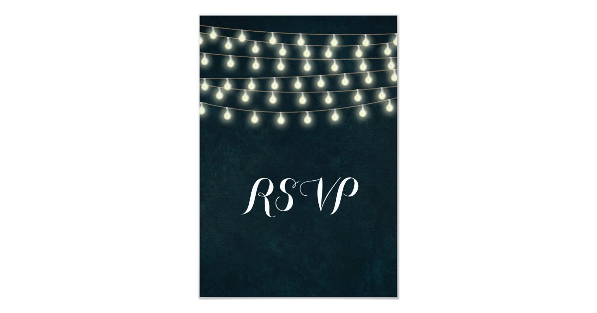 Vintage Rustic String Lights Navy Blue Wedding Card Zazzle