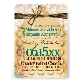 Vintage Rustic Teal Typography Wedding Invitations Personalized Invitation