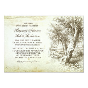 vintage rustic tree old paper wedding invitations