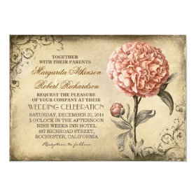 vintage rustic wedding invitation with pink peony 5