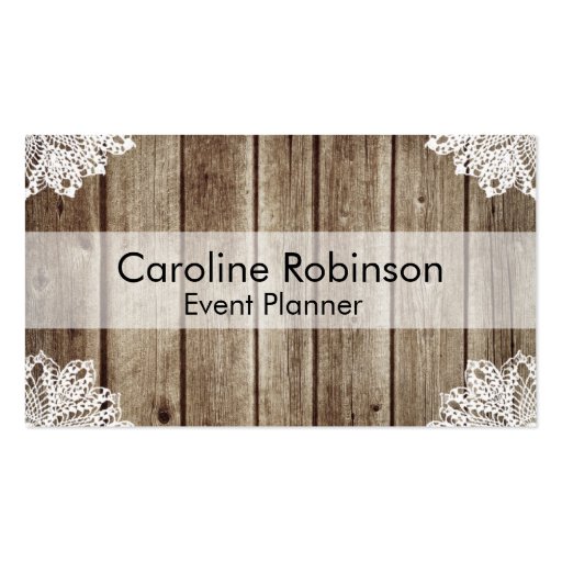 Vintage Rustic Wooden Lace Custom Business Cards (front side)