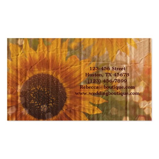 vintage rustic yellow sunflowers country floral business card (back side)