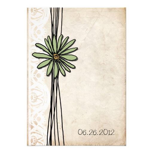 Vintage Sage Daisy Wedding Invitation