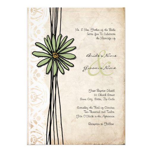 Vintage Sage Daisy Wedding Invitation