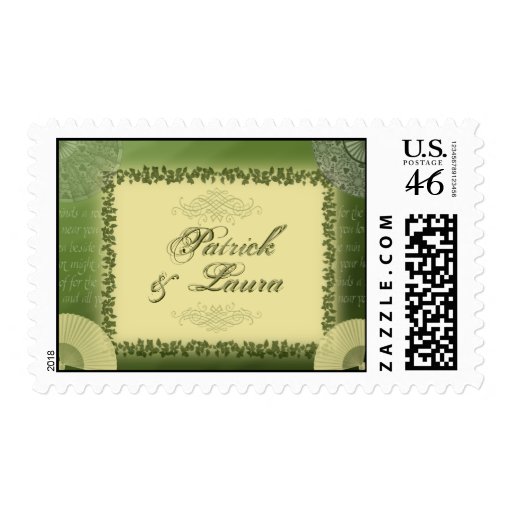 Vintage sage green wedding postage