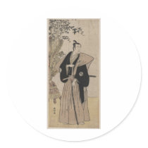 Vintage Samurai with Bamboo circa 1700s Round Stickers