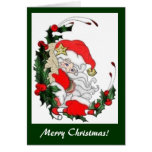 Vintage Santa and Holly Christmas Card