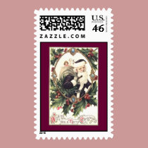 Vintage Santa and Holly postage