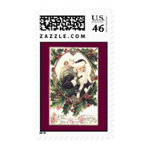 Vintage Santa and Holly postage