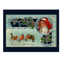 Vintage Santa and Snowbirds Postcard