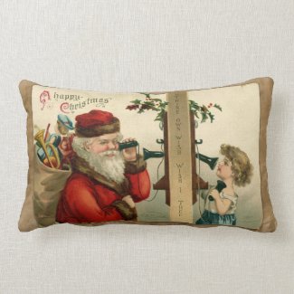 Vintage Santa and Telephone Throw Pillow