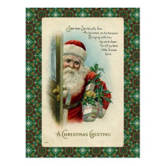 Vintage Santa at the Door Post Card