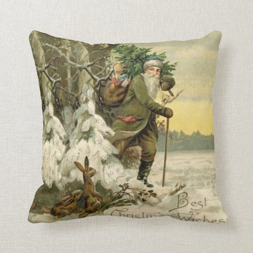 Vintage Santa Christmas Tree Victorian Throw Pillow Zazzle