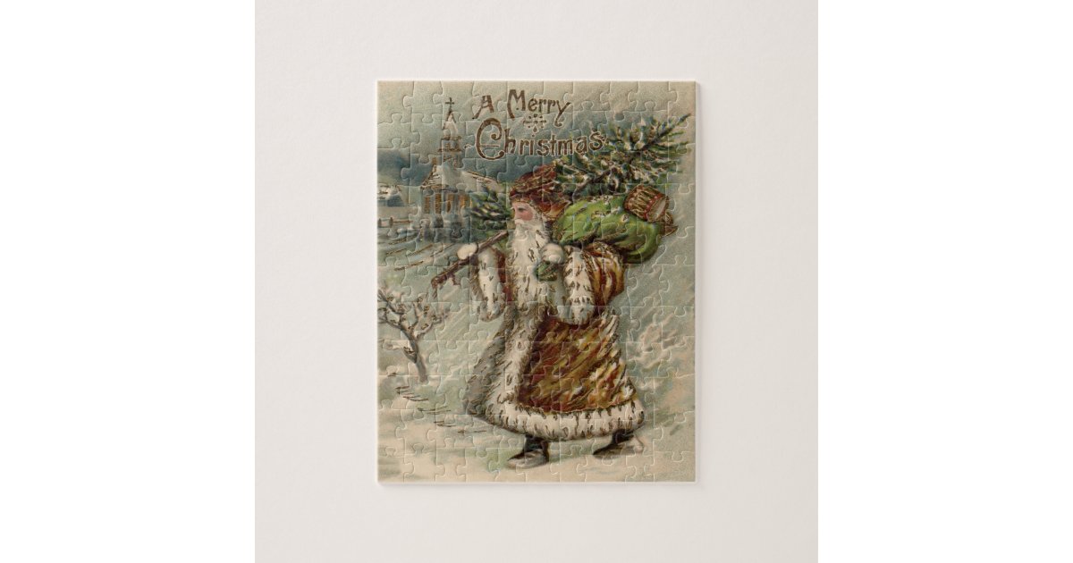 vintage santa claus and christmas tree jigsaw puzzle zazzle vintage santa claus and christmas tree jigsaw puzzle zazzle