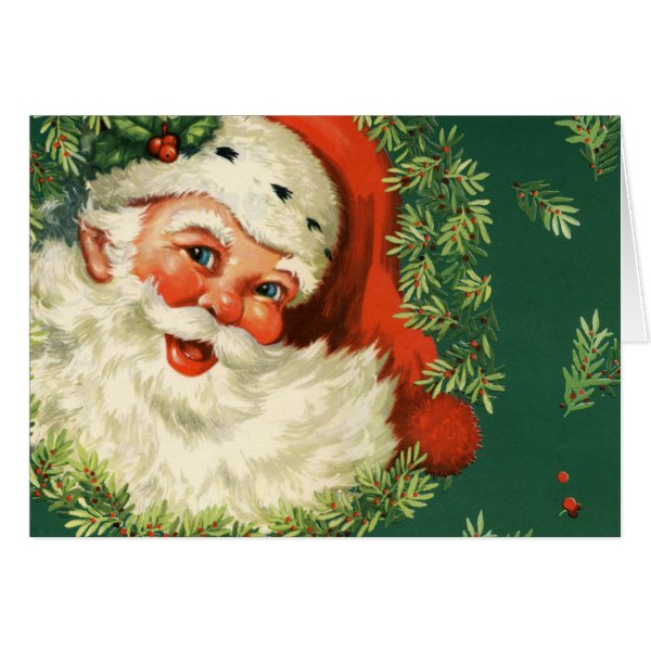 Vintage Santa Claus and Holly Christmas Card