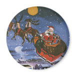Vintage Santa Claus and Reindeer Flying His Sleigh magnets