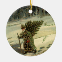 Vintage Santa Claus Carrying a Christmas Tree Christmas Ornaments