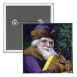Vintage Santa Claus Christmas Button Pin Square