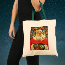 Vintage Santa Claus Flying His Sleigh with Toys Tote Bags