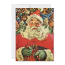 Vintage Santa Claus Flying His Sleigh with Toys Personalized Invites