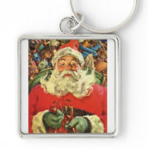 Vintage Santa Claus Flying His Sleigh with Toys Keychain
