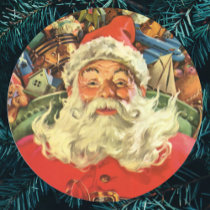 Vintage Santa Claus Flying His Sleigh with Toys Round Sticker
