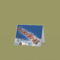 Vintage Santa Claus Flying Sleigh with Reindeer cards