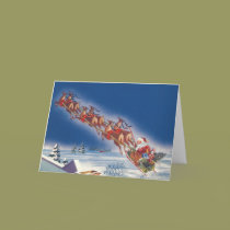 Vintage Santa Claus Flying Sleigh with Reindeer cards