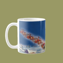 Vintage Santa Claus Flying Sleigh with Reindeer mugs