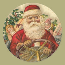 Vintage Santa Claus In Car: Stickers stickers
