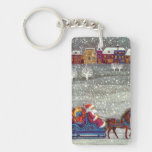 Vintage Santa Claus One Horse Open Sleigh in Snow Acrylic Key Chains