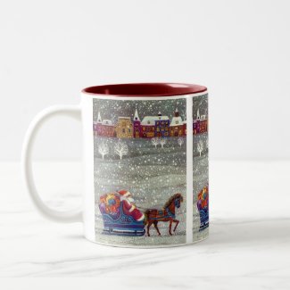 Vintage Santa Claus One Horse Open Sleigh in Snow Mugs