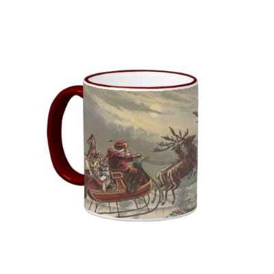 Vintage Santa Claus Reindeer Sleigh Christmas Eve mugs