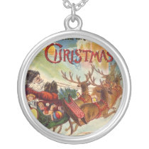 Vintage Santa Claus Reindeer Sleigh necklace necklaces