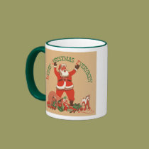 Vintage Santa Claus Toys Merry Christmas Everyone mugs