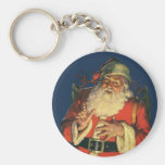 Vintage Santa Claus with Toys on Christmas Eve Key Chains