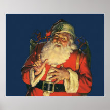 Vintage Santa Claus with Toys on Christmas Eve Poster