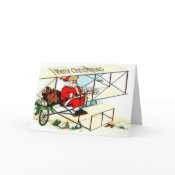 Vintage Santa Flying Bi Plane Christmas Card card